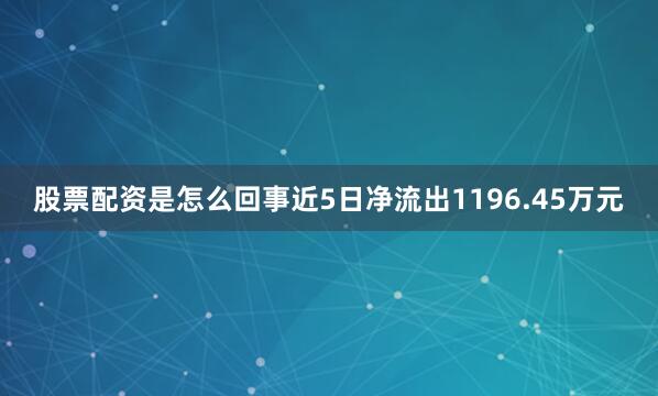 股票配资是怎么回事近5日净流出1196.45万元
